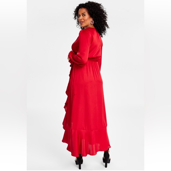 INC International Concepts Cranberry red surplice ruffle hem midi dress size M - Picture 3 of 16